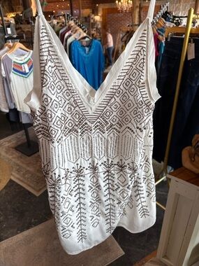 Free People Beaded Tank Medium Cream Embroidered Sequin Top